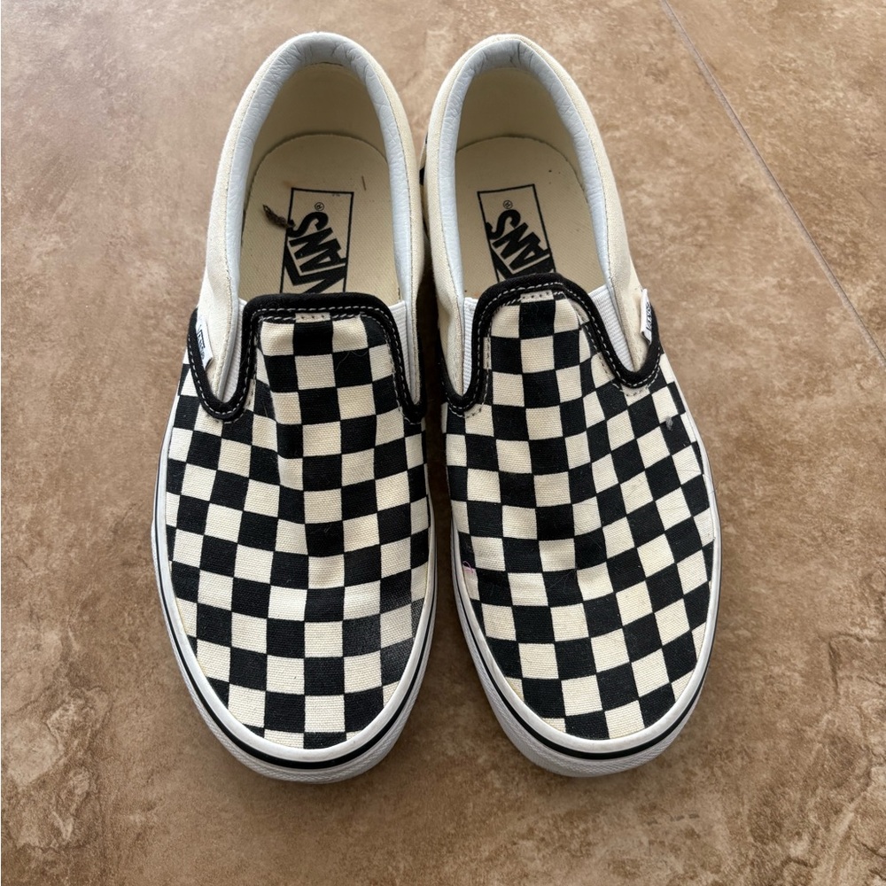 Vans Classic Checkered Slip-On Sneakers - Black and White